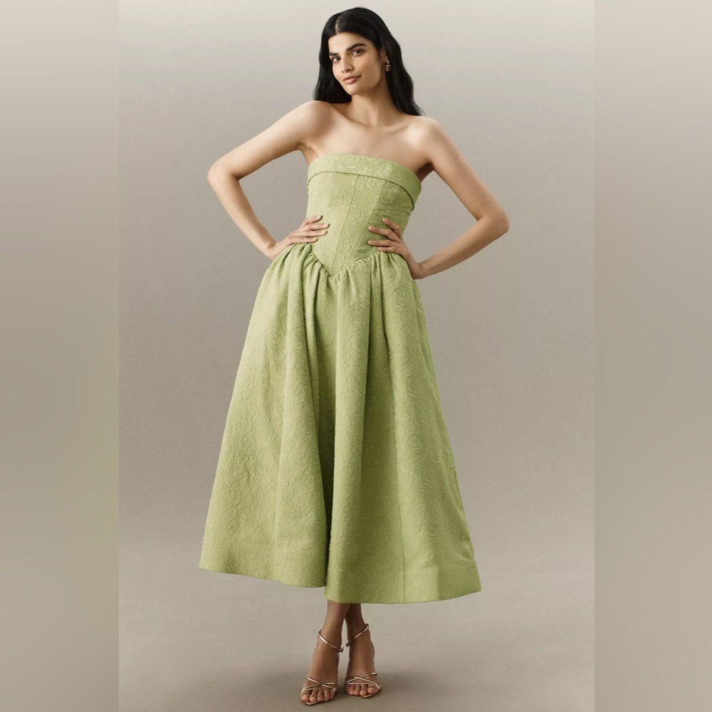 Anthropologie Strapless Olive Dress - Picture 2 of 7